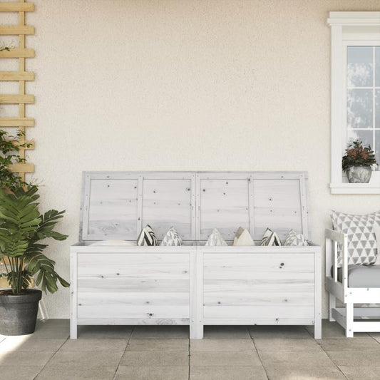 White Garden Chest 150X50X56.5 Cm Made of Solid Fir Wood, Box, Cabinet, Rack for Outdoor Storage