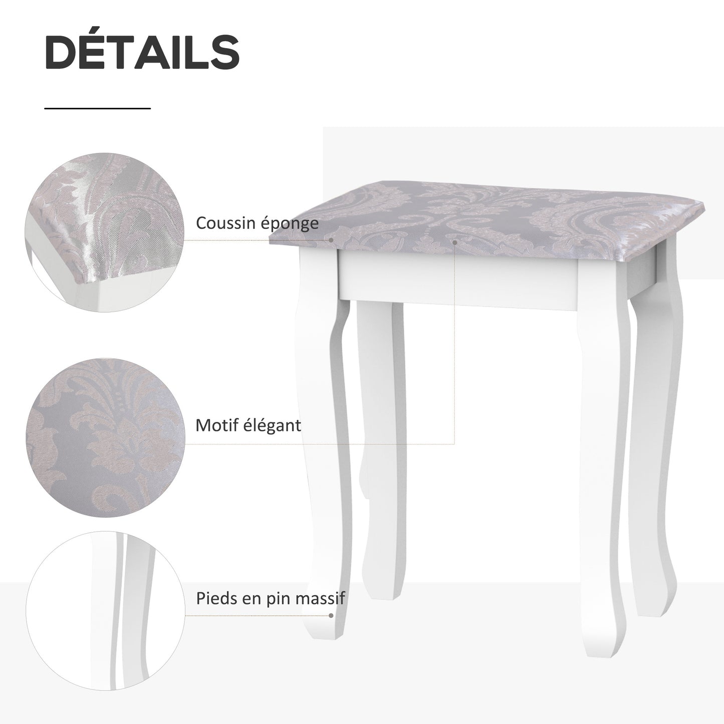 Kaptafel – Make-uptafel – Sieradentafel – Make-upmeubel – Kaptafelset Wit – 5 Ruime Laden – Massief Dennenhouten Poten