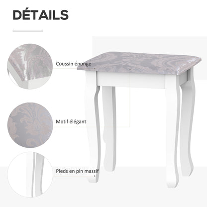 Kaptafel – Make-uptafel – Sieradentafel – Make-upmeubel – Kaptafelset Wit – 5 Ruime Laden – Massief Dennenhouten Poten