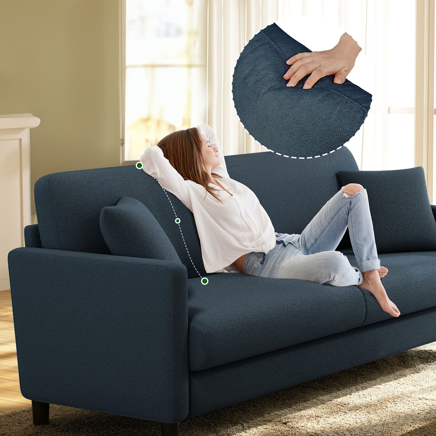 3-Zits Bank – Driezitsbank – Sofa – Zitbank – Bankstel – Koffie Kleur – Extra Lange Zitplaats – Hoogwaardig Schuimrubber Kussens – Stevig Hardhouten Frame – Eenvoudige Montage – Mid-Century Modern Design