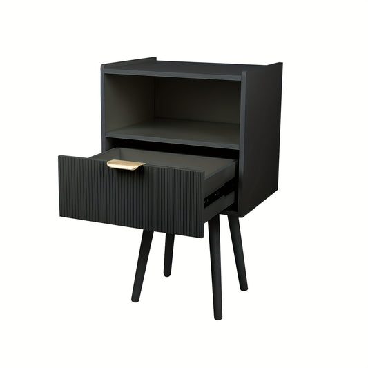 Nachtkastje – Bedside Table – Bijzettafel – Slaapkamerkastje – Opbergkastje – Compact 42x30x65 cm – MDF Met Houten Poten
