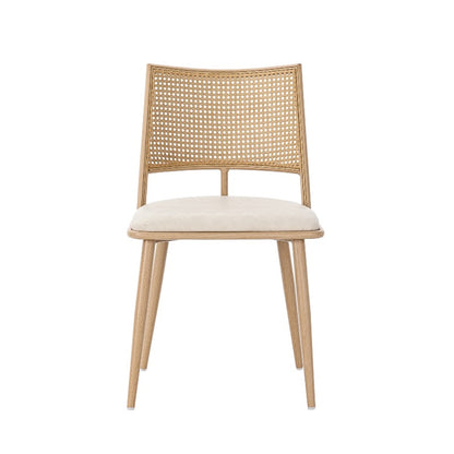 PU Stoel Rattan Stoel – Fauteuil – Accentstoel – Woonkamerstoel – Slaapkamerstoel – Modern Design – Comfortabele Beige Zitting