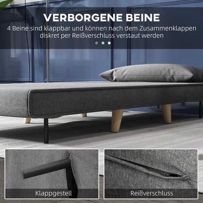 Easy-to-Assemble Modern Foldable Sleeper Sofa Bed - Adjustable Backrest Futon Couch with Thick 25D Foam, Space-Saving Scandinavian Design in Gray (-Like) & Pine Wood Legs for Small Apartments, Living Room, Bedroom, Office