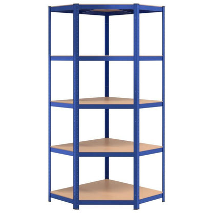 Hoekrek – Opbergrek – Hoekplank – Boekenkast – Opbergkast – 5-laags – Blauw Staal en Engineered Wood