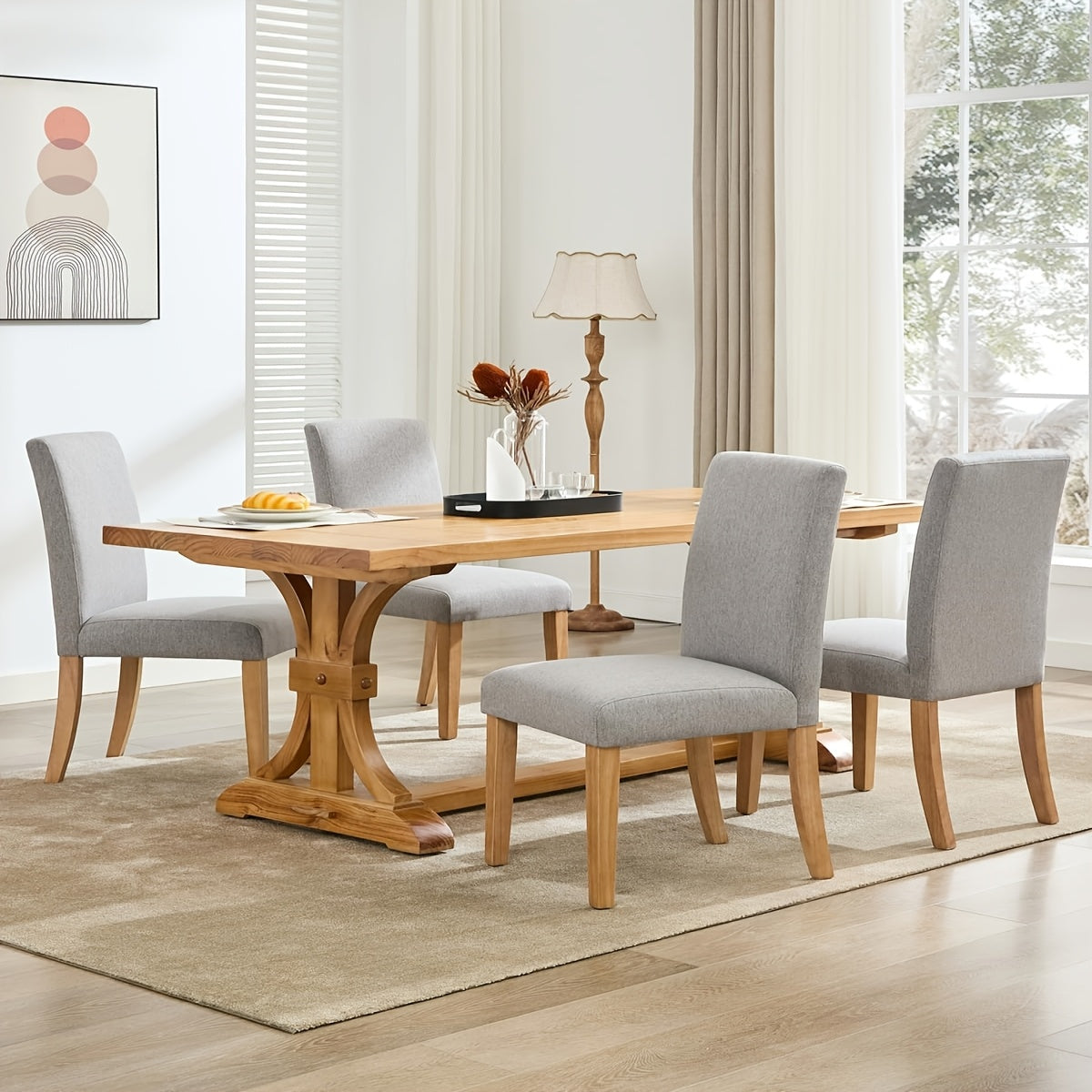 Eetkamerstoelen – Stoelen – Kuipstoelen – Eettafelstoelen – Meubel – Grijze Stoffen Bekleding – Zachte Gevulde Zitting – Stevig Houten Onderstel