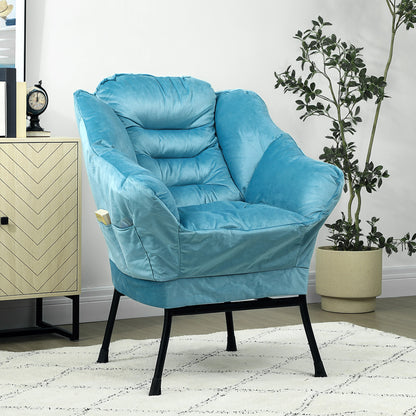 Blauwe Accentstoel – Moderne Fauteuil – Gestoffeerde Stoel – Design Zitmeubel – Opbergruimte Stoel – Gestoffeerd Zitvlak – Stevige Stalen Poten