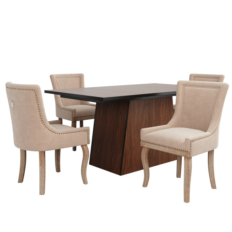 Eettafelset – Eethoek – Keukentafel Set – Zitgroep – Eetkamermeubel – MDF Tafelblad – Metalen Frame – Ruime 138,5x80 cm Tafel – Beige Fluwelen Stoelen