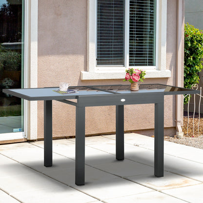 Uitschuifbare Tuintafel – Terrastafel – Verandatafel – Balkon Tafel – Buiten Eettafel – Aluminium Frame – Zwart Gehard Glas – 160x80x75 cm – Weerbestendig & Ruimtebesparend