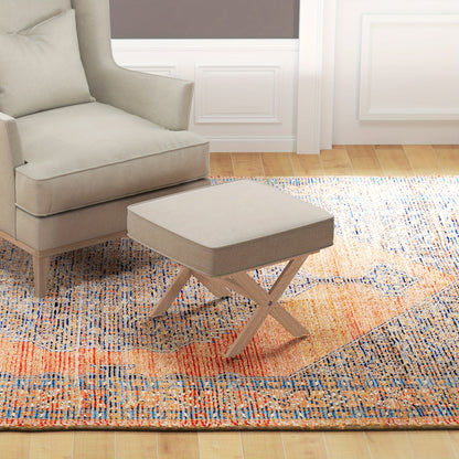 Poef – Kruk – Voetenbankje – Hocker – Zitzak – Gestoffeerd Linnen Look – Houten Onderstel – Anti-slip Mat – Licht Beige