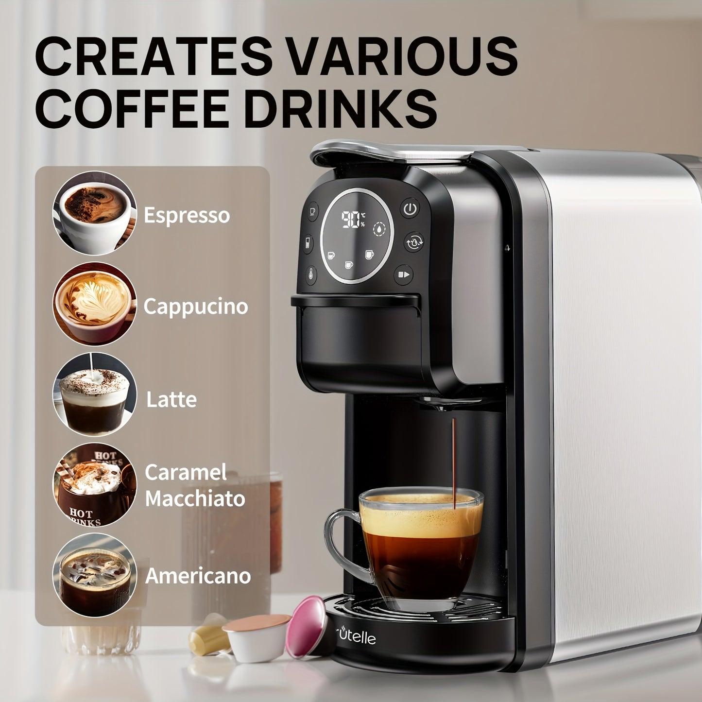 Koffiemachine – Espressoapparaat – Capsulemachine – Nespresso Koffiezetter – Espresso Maker – 1400W Snel Verwarmen – 20 Bar Hoge Druk – Zwart – 700ml Afneembare Watertank