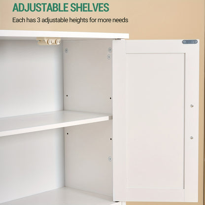 Bathroom Storage Cabinet, Closet Storage System, Standing Cabinet, Double Level with 4 Doors, Adjustable Shelves, Multifunctional Cabinet for Living Room, Kitchen, Bedroom, White, Mounted Closet Systems - QUORE