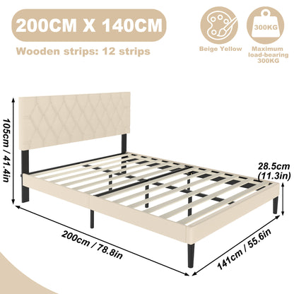 Modern Upholstered Bed: 90/140/160x200 cm with Soft Fabric, Sleek Minimalist Style, and 300kg Load Capacity in Black/Beige Leather style