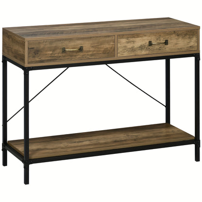 Sidetable – Consoletafel – Haltafel – Wandtafel – Dressoir – Vintage Bruin Zwart – 2 Lades En Onderplank – Compact 100x35x76,5 cm