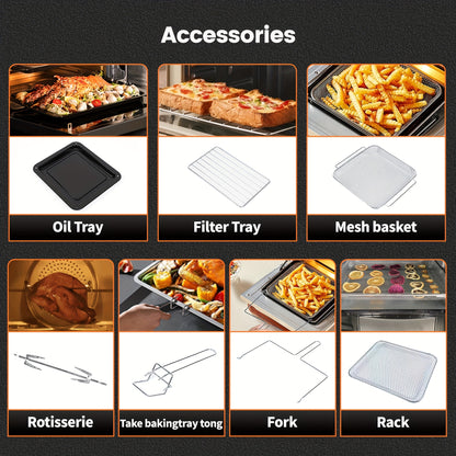 Hot Airfryer – Airfryer Oven – Mini Oven – Heteluchtfriteuse – Rotisserie Oven – 14L Capaciteit – 1800W Met 11 Programma’s En LED Display