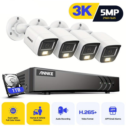 Beveiligingscamera – Bewakingscamera – Camerabewaking – IP Camera – Beveiligingssysteem – 4-delige set met 1TB HDD – 3K Ultra HD & Kleurennachtzicht