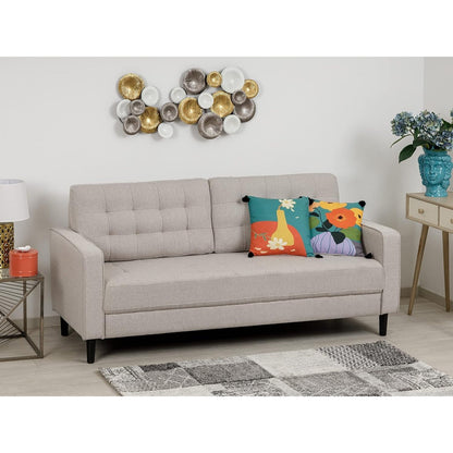 Bankstel – 3-Zitsbank – Sofa – Zitbank – Woonkamerbank – Beige Stof – Ademend Katoen – Houten Frame – Comfortabel & Duurzaam