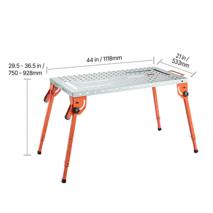 Werkbank Lastezel Werktafel Opklapbare Werkbank Laskar Werkstation – 44" x 21" – Verstelbare Hoogte 4 Niveau’s – Draagvermogen 500 LBS