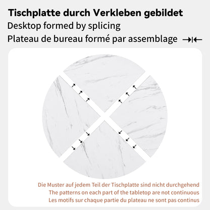 Modern BTM Round Dining Table, Marble Table with Marble Optic Table Top, Stable X-Shaped Metal Frame, Dining Table for 2-4 People, Ø100 Cm, White/Black
