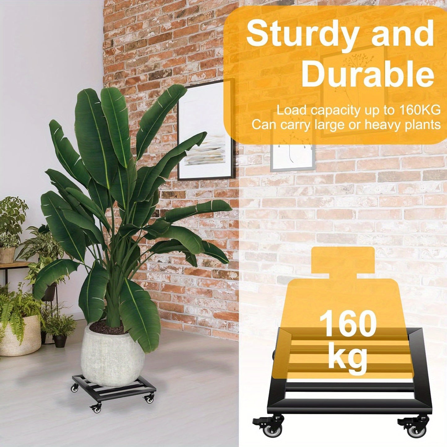 Plantenwagen – Plantenroller – Bloempot trolley – Plantentrolley – Plantenkar – Metaal – Draagvermogen 150 kg – 4 PU-wielen