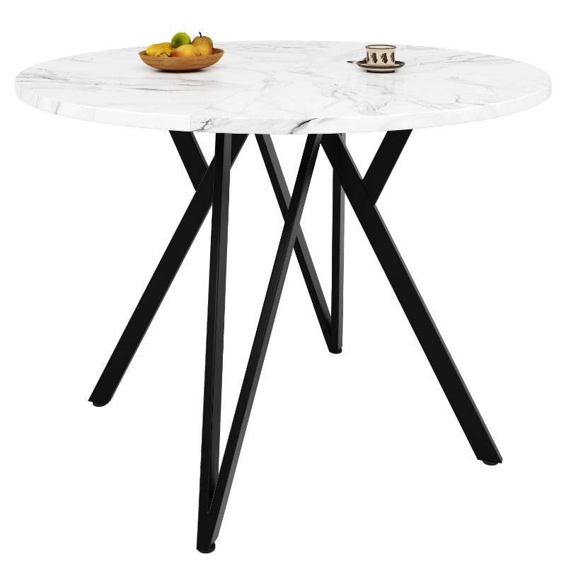 Ronde Eettafel – Tafel – Eetkamertafel – Keukentafel – Eettafel 4 Personen – MDF Marmeren Blad – Zwarte Metalen Poten – 100x100x76 cm – Klassiek Ontwerp – Geen Montage Nodig