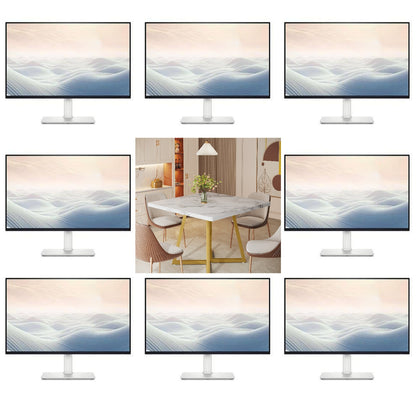 Vierkante Eettafel – Tafel – Eetkamertafel – Compacte Tafel – Keukentafel – Wit Gouden Marmerlook – 80x80 cm – Stabiel Metalen Onderstel