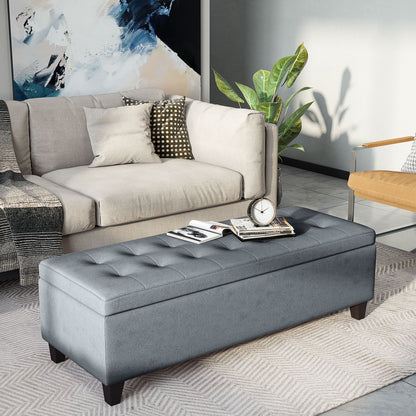 Opbergpoef – Opbergbank – Opbergbox – Poef Met Opbergruimte – Zithocker – Linnenlook – Ruime Opbergruimte – Houten Poten 125x49x41,5 cm Grijs