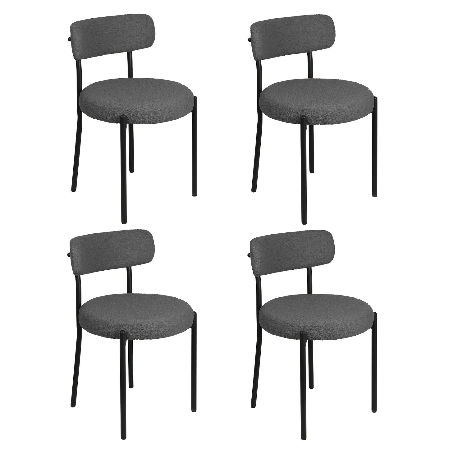 Eetkamerstoelen – Stoelen – Dining Chairs – Keukenstoelen – Eettafelstoelen – Set Van 4 – Bouclé Stof – Zwarte Metalen Poten – Open Rugontwerp – Modern Design – Donkergrijs