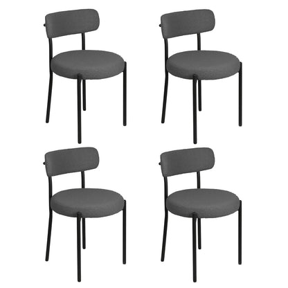 Eetkamerstoelen – Stoelen – Dining Chairs – Keukenstoelen – Eettafelstoelen – Set Van 4 – Bouclé Stof – Zwarte Metalen Poten – Open Rugontwerp – Modern Design – Donkergrijs