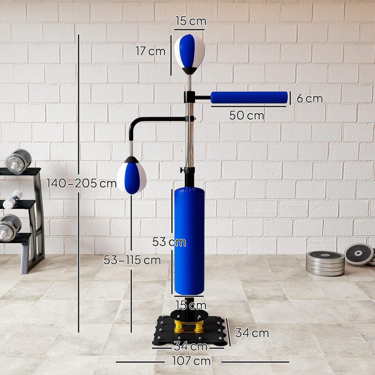 Bokszakstandaard – Bokszak Frame – Speedball Trainer – Kickbokszakhouder – Bokstrainingsset – Verstelbaar Van 140 Tot 205 Cm – Steviele Stalen Constructie – Blauw