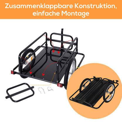Bicycle Trailer Folding Cargo Trailer with Coupling, Coupler & Reflectors Transport Cart Up to 40 Kg Loadable, Transport Trailer Trailer for Camping, Shopping, Moving 155 X 71.5 X 77 Cm