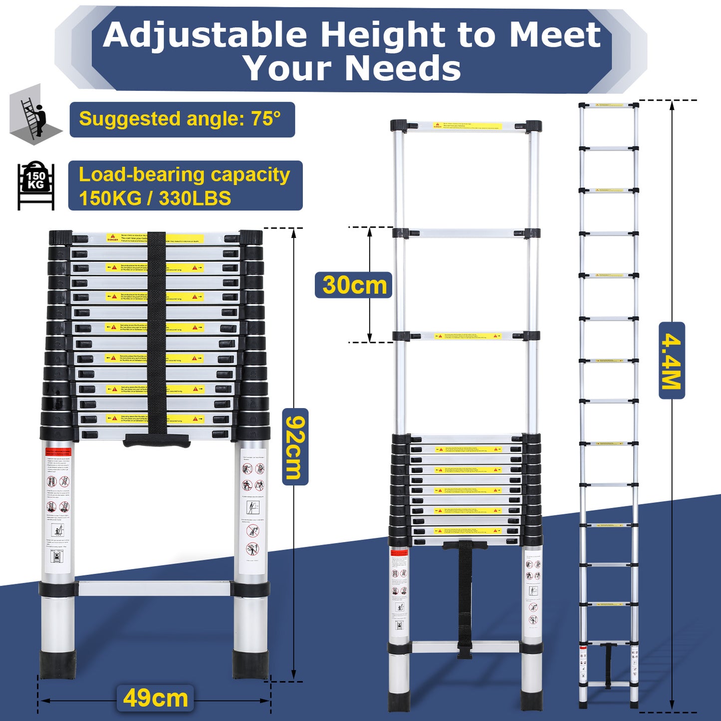 Telescopische Aluminium Ladder – Uitschuifladder – Opvouwbare Ladder – Bureauladder – Steekladder – 4,4 Meter Hoog – Lichtgewicht En Veilig