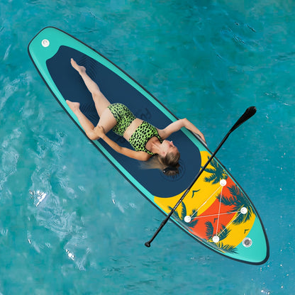 Opblaasbare Paddleboard – SUP Board – Stand Up Paddle – Inflatable Surfboard – Waterboard – Mintgroen Met Kokosnoot Print – 335x84x15 cm – Duurzaam PVC
