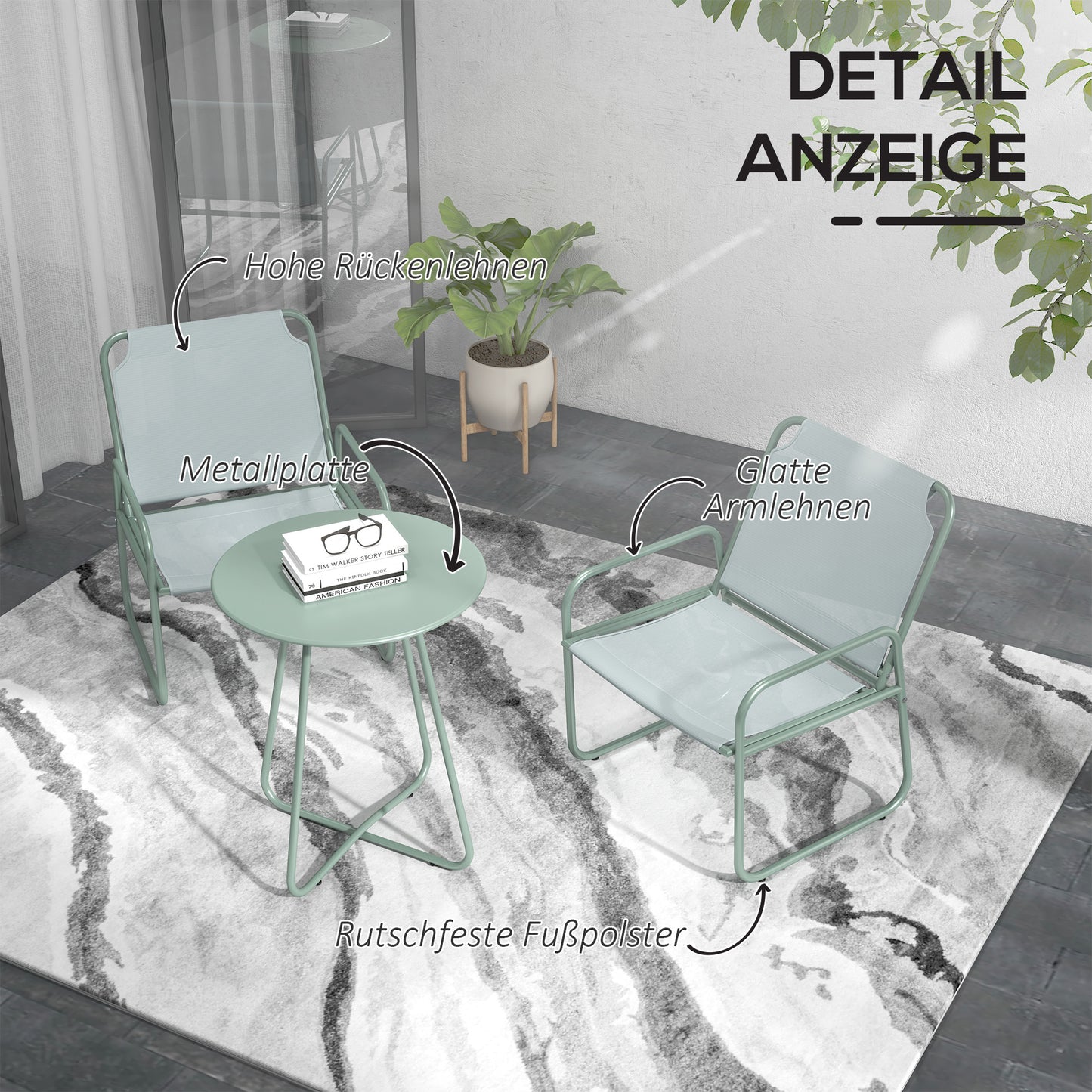 Tuinset – Tuinmeubelset – Bistroset – Balkonset – 3-delig Groen – Ademend Stof – Compact Rond Tafel 60 cm