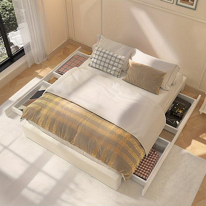 Bedframe met Opbergruimte – Tweepersoonsbed – Gestoffeerd Bed – Opbergbed – Platformbed – 140x200 cm – Stevig Metaal en MDF – 4 Ruime Lades - Wit
