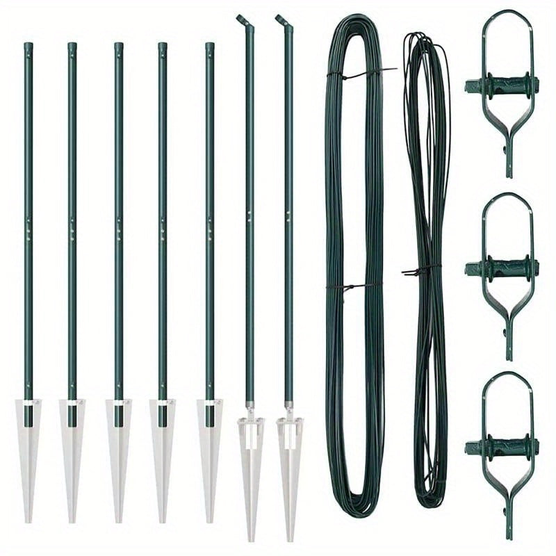 Tuinpalen – Hekpalen – Omheiningspalen – Tuinafzetting – Tuinpalen Set – Gegalvaniseerd Staal – 180 cm – 32 mm – Stevig en Duurzaam – Makkelijk te Installeren – Groen – Set van 7
