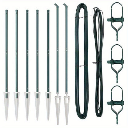 Tuinpalen – Hekpalen – Omheiningspalen – Tuinafzetting – Tuinpalen Set – Gegalvaniseerd Staal – 180 cm – 32 mm – Stevig en Duurzaam – Makkelijk te Installeren – Groen – Set van 7