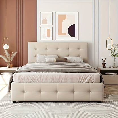 Bedframe – Eenpersoonsbed – Tweepersoonsbed – Platformbed – Slaapbank – Modern – Beige – Bamboe – Eéndelig Ontwerp – Direct Klaar Voor Gebruik