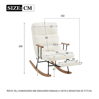 Schommelstoel – Relaxstoel – Fauteuil – Lounge stoel – Voedingsstoel – Comfortabele Velvet Bekleding – Handmatig Verstelbare Voetsteun