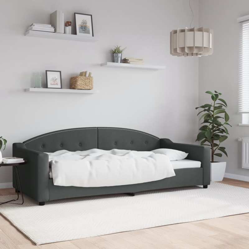 Slaapbank – Bedbank – Sofa Bed – Klikbed – Uitklapbank – Donkergrijs – Compact 90x200 cm – Stevig Houten Frame