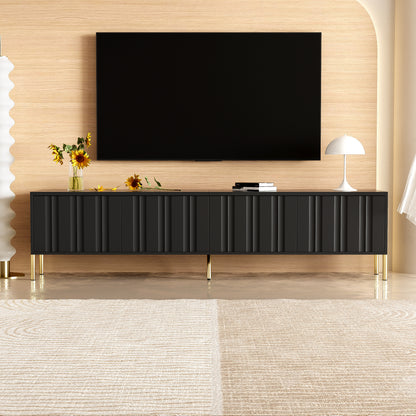 TV Lowboard – TV Meubel – TV Kast – TV Cabinet – Media Meubel – Modern Mat Zwart – 190x38x48 cm – Soft-Close Deuren – Goudkleurige Metalen Pootjes
