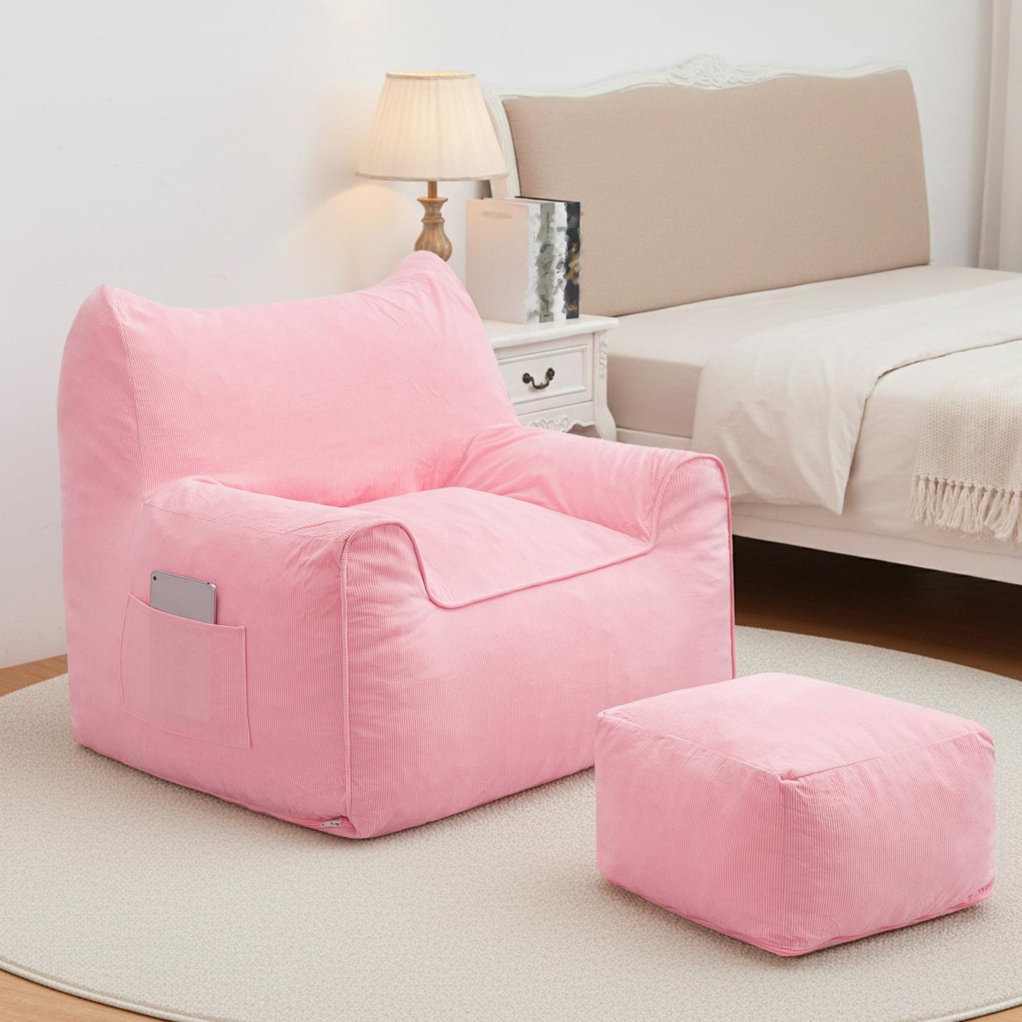 Zitzak – Zitzakstoel – Loungestoel – Beanbag – Fauteuil – Met Voetenbank – Memory Foam Vulling – Corduroy Stof – Ergonomisch Ontwerp – Wasbare Afritsbare Hoes