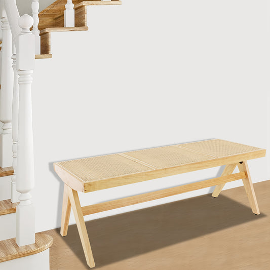 Three-Person Shoe | Contemporary Rattan in Wood Color, Ideal for Dining and Shoe Storage, Brand NaMaSyo