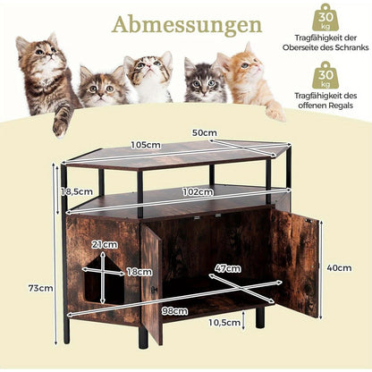 Kattenkast – Kattenbakmeubel – Kattenhuis – Kattenmeubel – Kattenhol – Bruin Houten Meubel – Dubbele Deuren & Metalen Poten