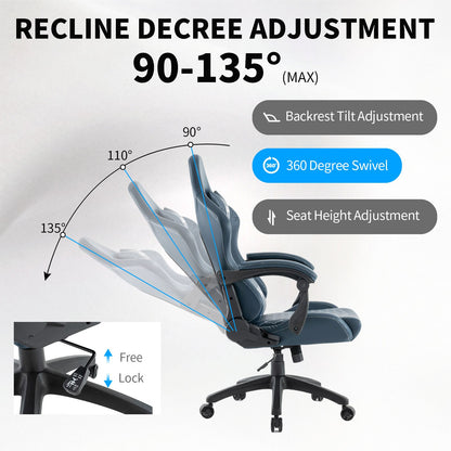 Gamingstoel – Bureaustoel – Gamestoel – Computerstoel – Ergonomische Stoel – Pocketvering Zitting – Inklapbare Voetensteun – Linkage Armleuningen – Hoge Rugleuning – RGB Cyaan