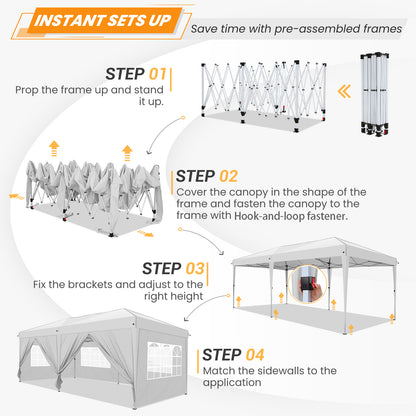 Partytent – Paviljoen – Feesttent – Vouwtent – Overkapping – Inklapbaar – 3x6 m – 6 Zijwanden – Eenvoudige Een-Klik Installatie – Zwart