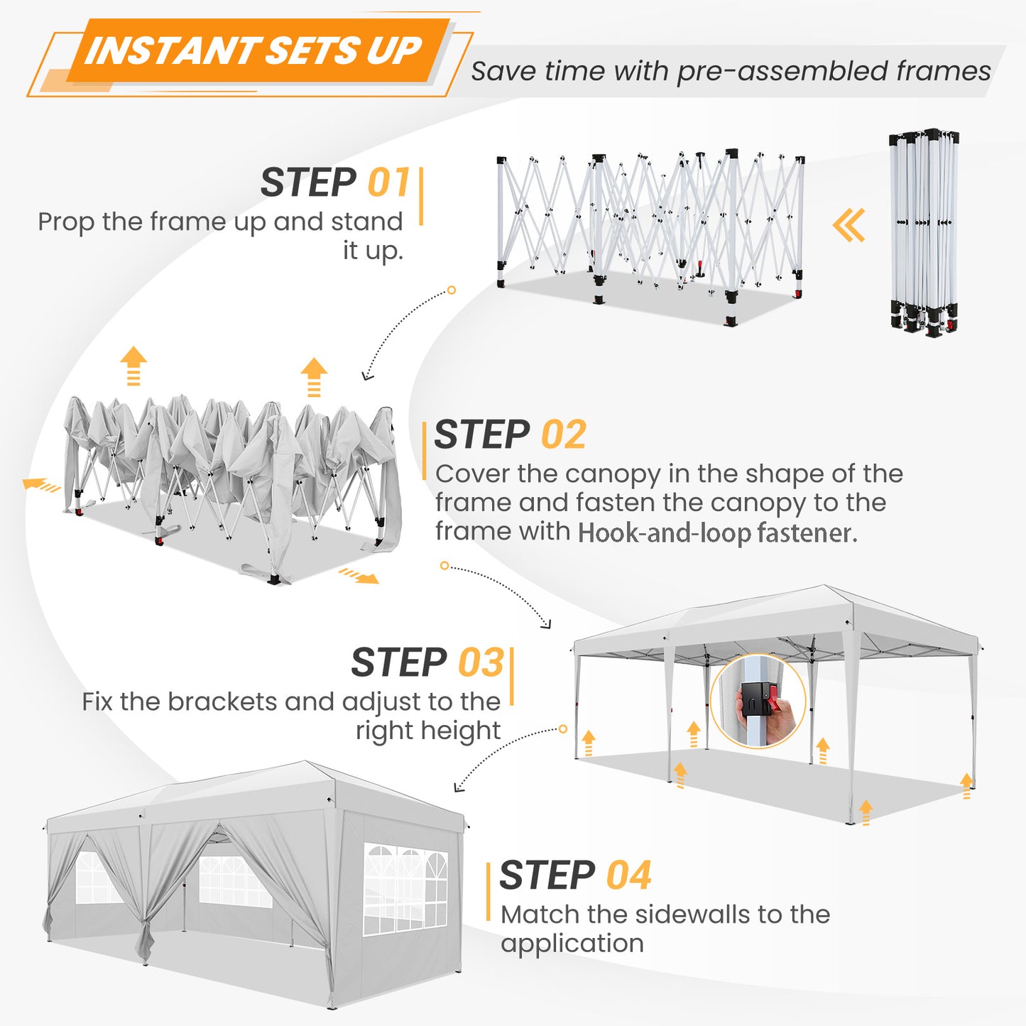 Opvouwbare Partytent – Vouwtent – Zonnescherm – Terras Overkapping – Tent Met Zijwanden – 3×6 Meter – Aluminium Frame – Eén-Klik Installatie