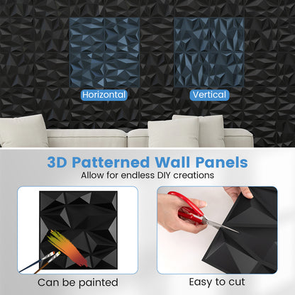 3D Wandpanelen – Decoratieve Muurpanelen – Muurdecoratie – PVC Panelen – Accentpanelen – Lichtgewicht & Waterbestendig – 30x30 cm – Set van 100 Stuks Zwart