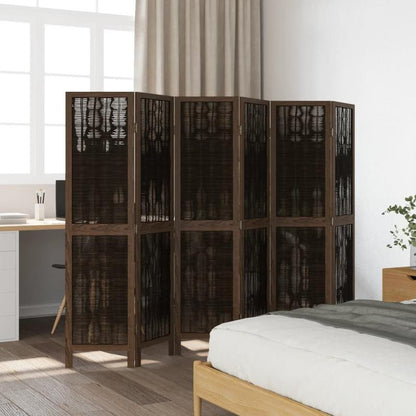 Modern 6-Panel Wooden Divider Environment - Brown Dark Solid Paulownia Wood, Removable & Reusable Indoor/Outdoor Room Divider for Living Room, Bedroom, Office, Kitchen, Dining Room, Patio, Balcony, Partition, Versatile Divide