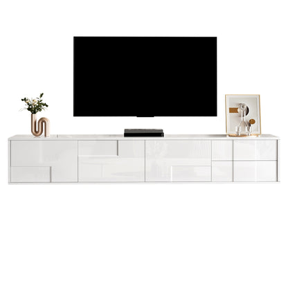 Modern Wall-Mountable TV Stand Compatible for 170cm Wide - Floor-Standing or Wall-Mountable Media Console with 3 Doors & 2 Drawers, Handleless Design, High-Gloss Finish, for Living Room (No Wood)