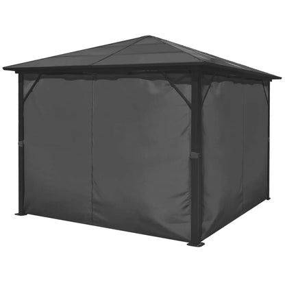 Tuinpaviljoen – Tuinoverkapping – Gazebo – Tuinhuis – Schaduwdoek – 300x300 cm – UV-bestendig Polycarbonaat Dak – Roestvrij Aluminium Frame